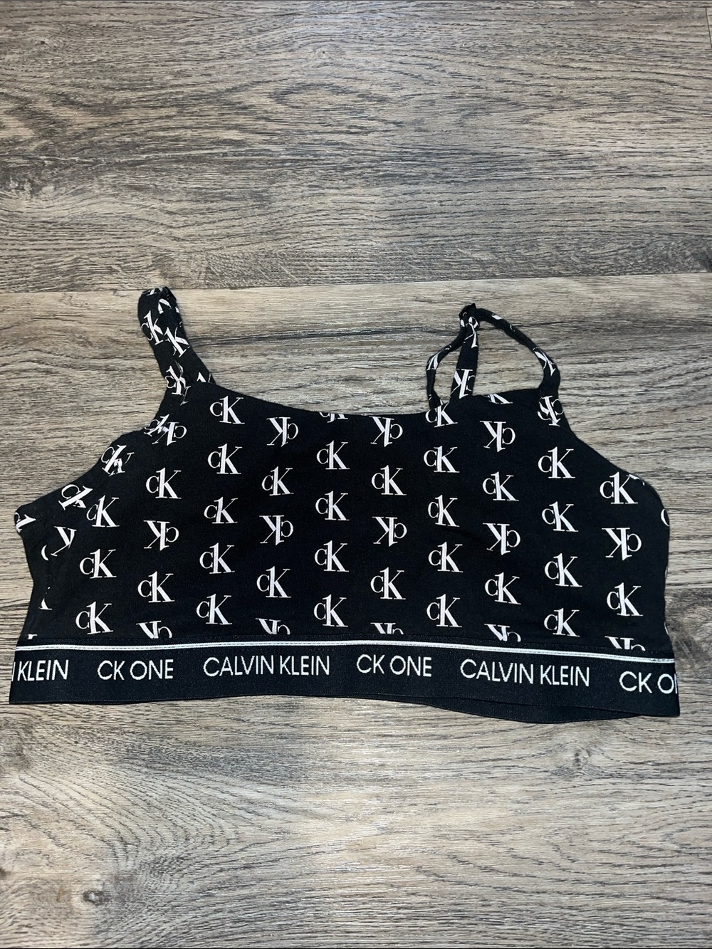 Calvin Klein Black Bralette with White CK Logo Print